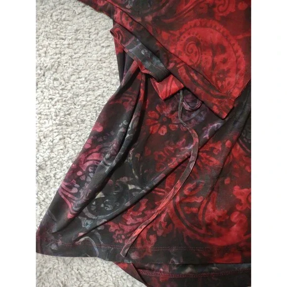 Vintage Y2K XL Red Black Whimsygoth Goth Tunic Front Tie Stretchy Long - Picture 5 of 16